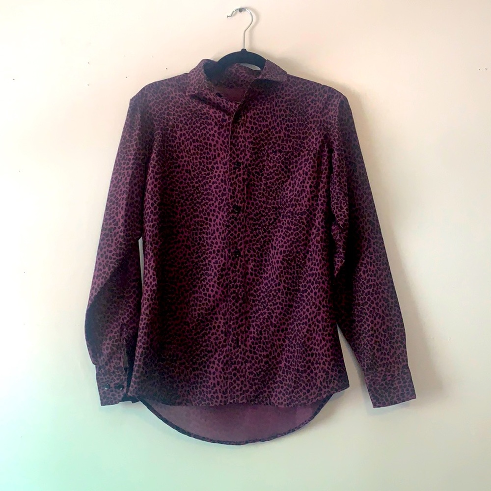 The Cast NYC purple cheetah button down xs